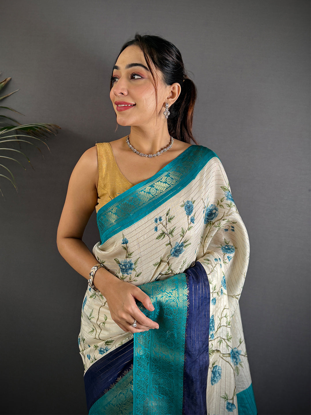 Blue Soft Dola Silk Zari Katha Saree