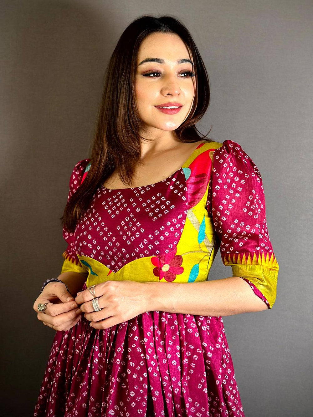 Regal Dola Silk Square Neck Dress