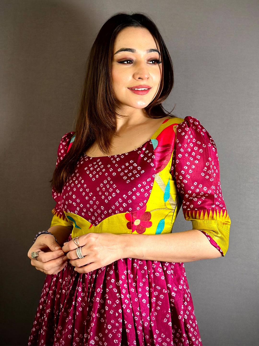 Regal Dola Silk Square Neck Dress