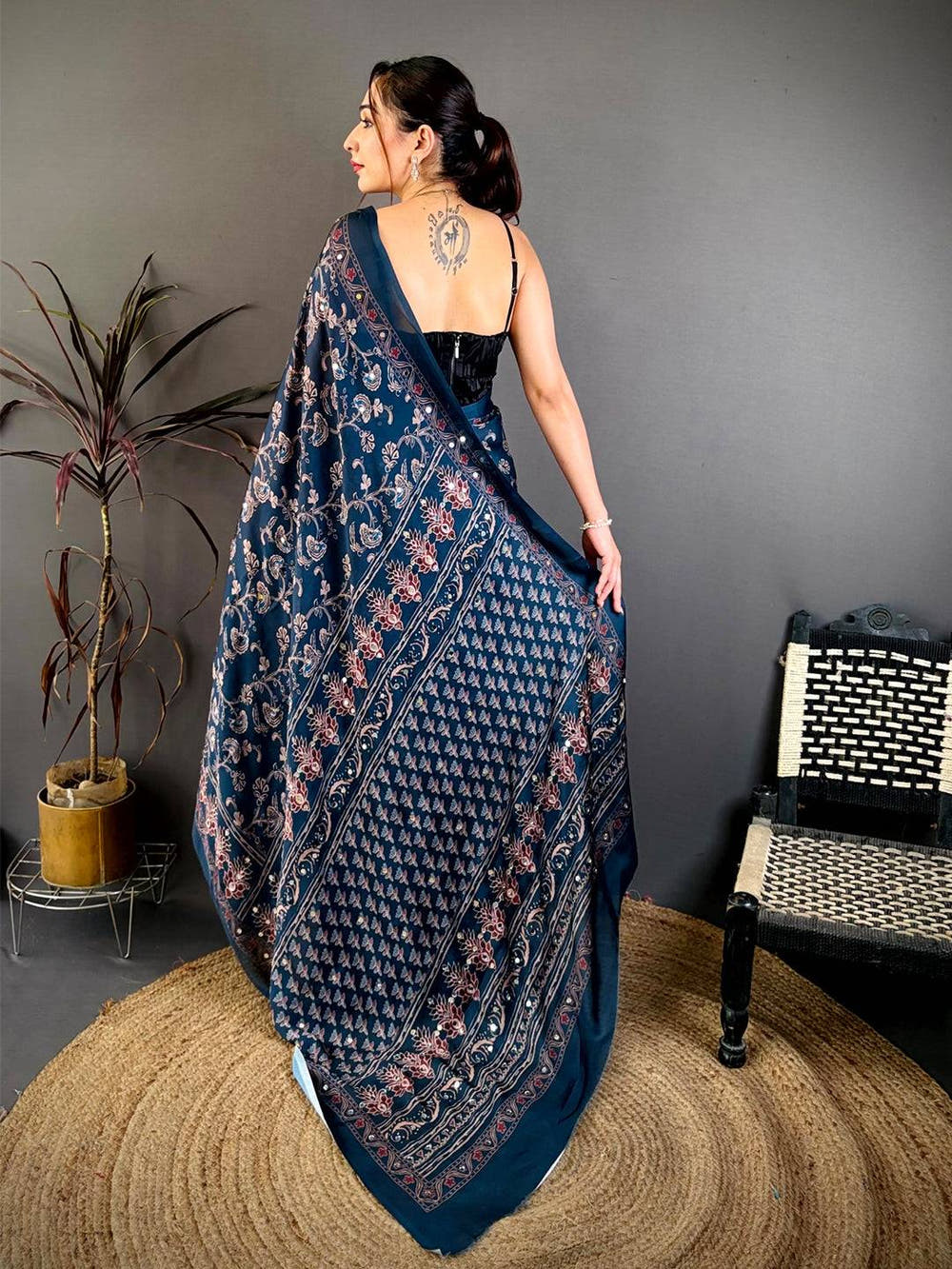 Tradition Soft Georgette Mirror Work Saree

