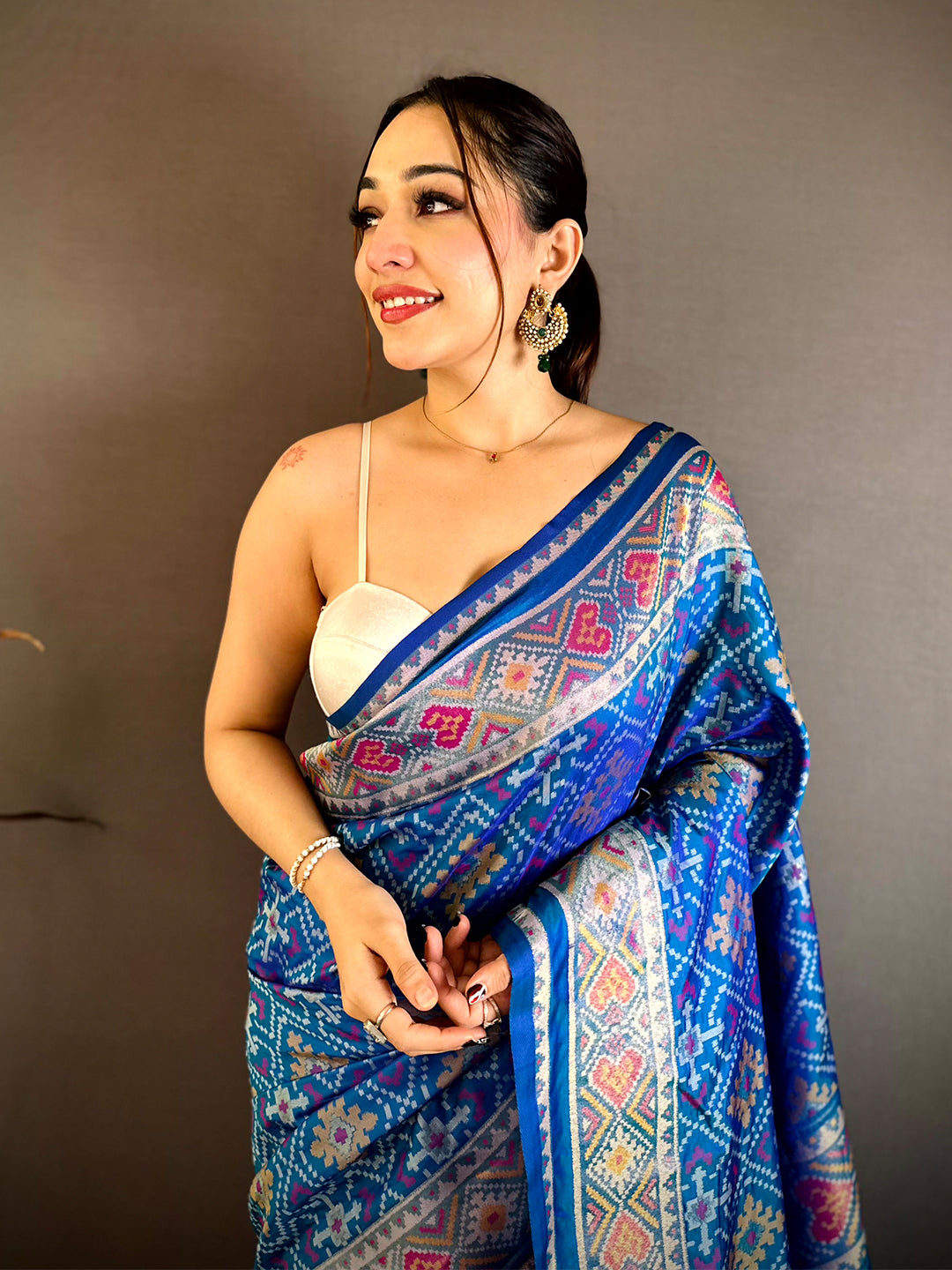 Blue Patola Weaving Semi Silk Saree