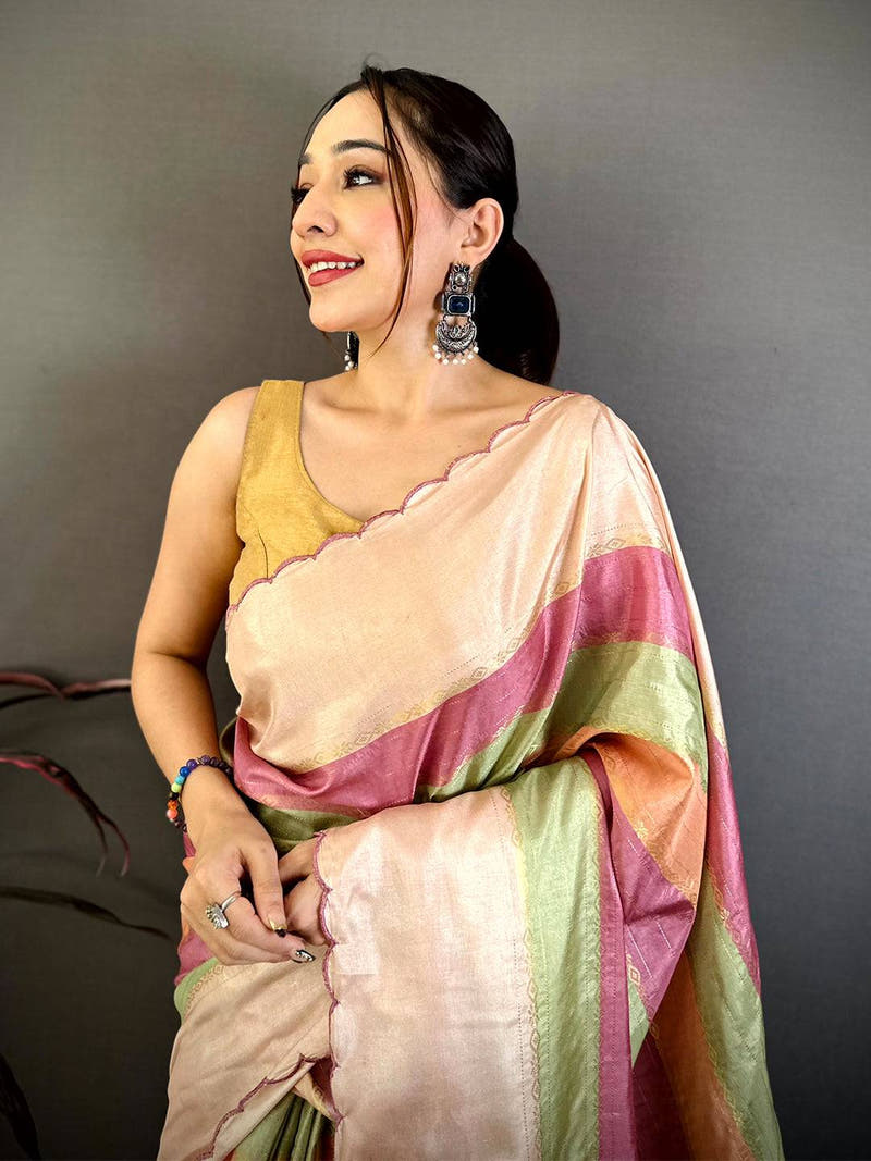 Exclusive Tussar Rainbow Digital Print Saree