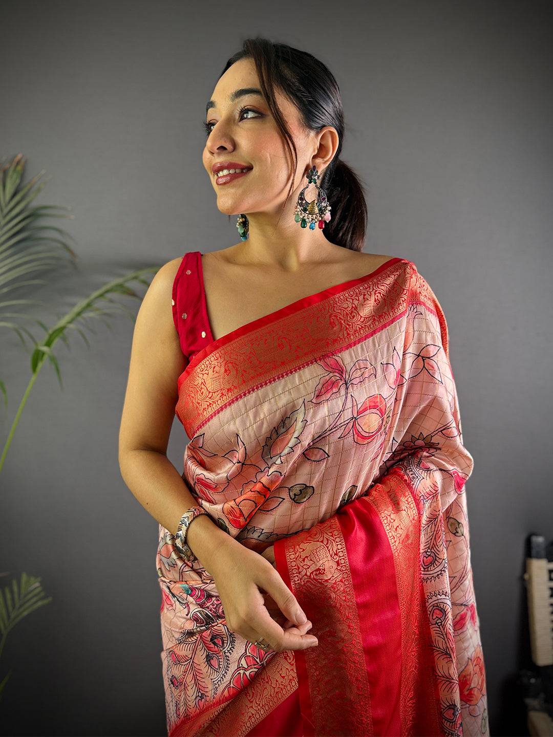 Ethereal Pink Kalamkari Printed Saree

