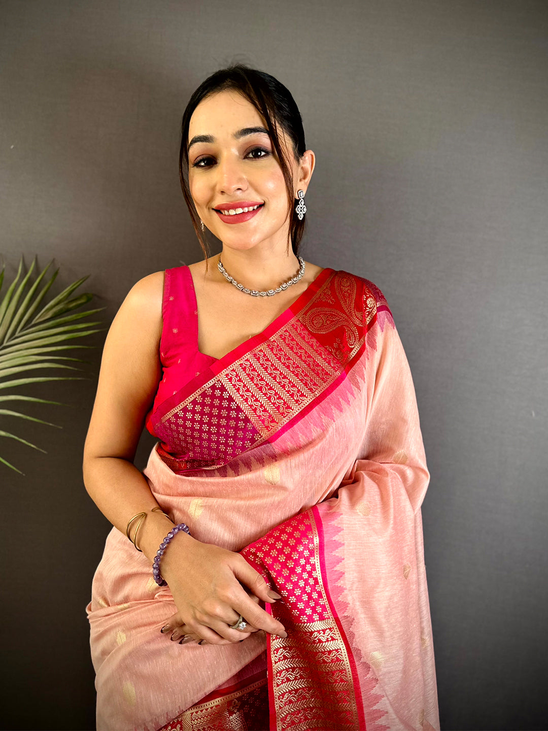 Pink Soft Mull Kanchi Pattu Saree