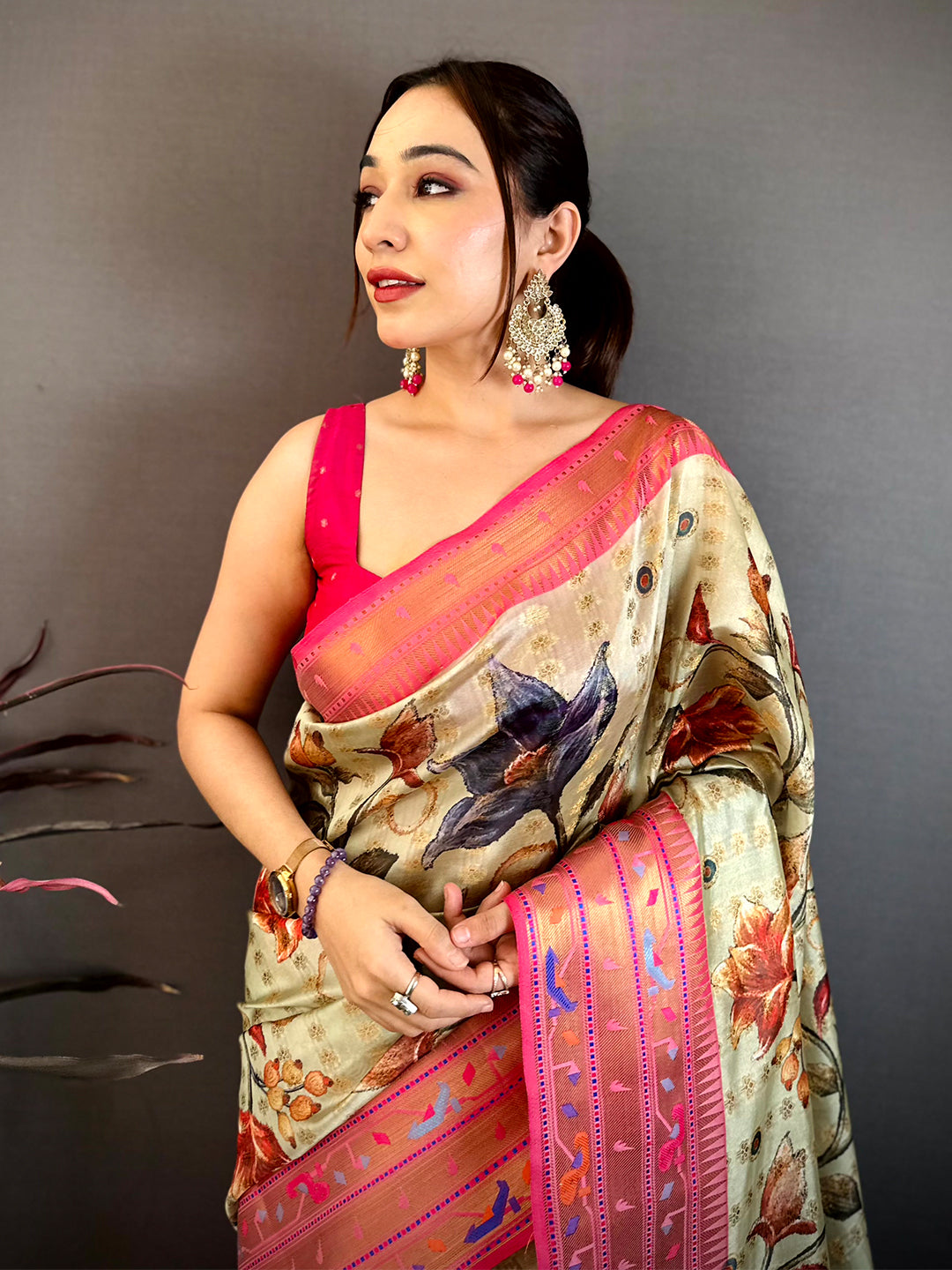 Pistachion Green Paithani Border Kora Tissue Saree