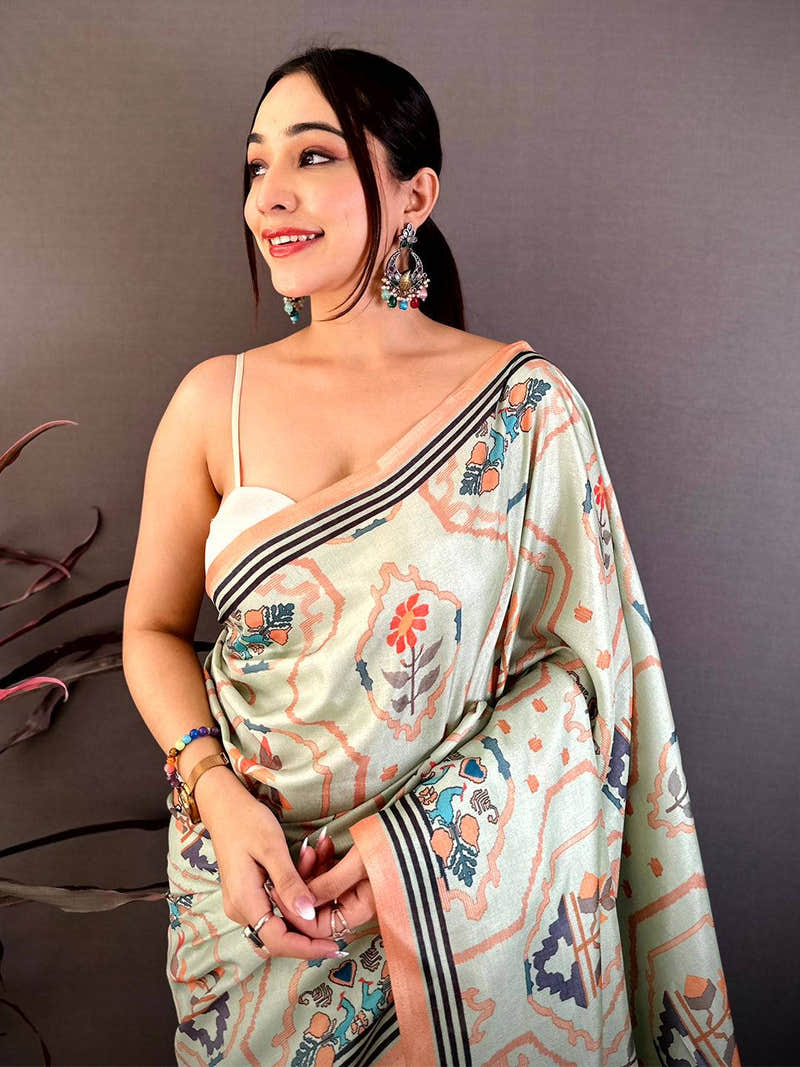 Royal Kalamkari Geometric Tussar Saree