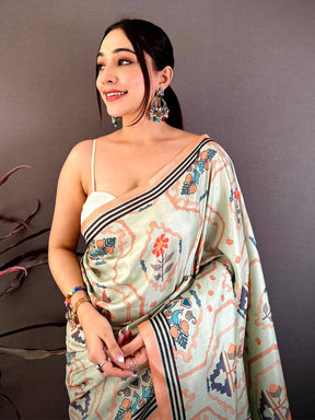 Royal Kalamkari Geometric Tussar Saree