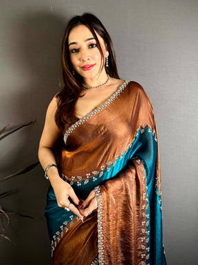 Opulent Peal Satin Tissue Saree