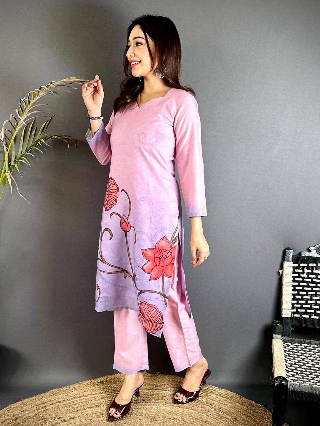 Kalamkari Sweetheart Neck Kurti