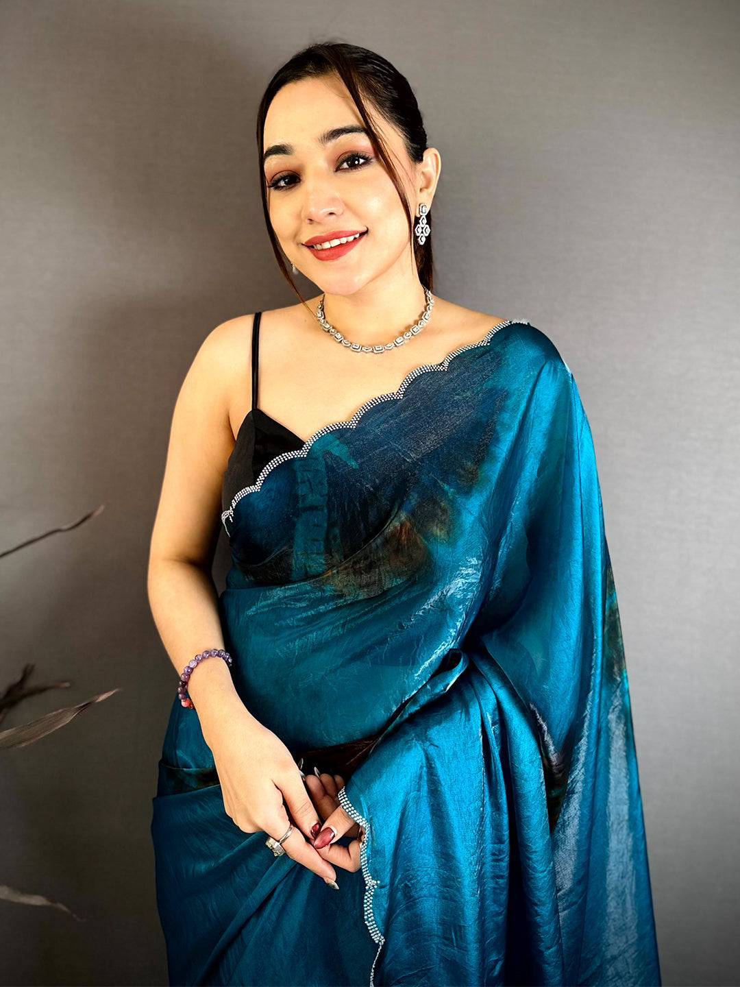 Navy Shibori Satin Tissue Saree