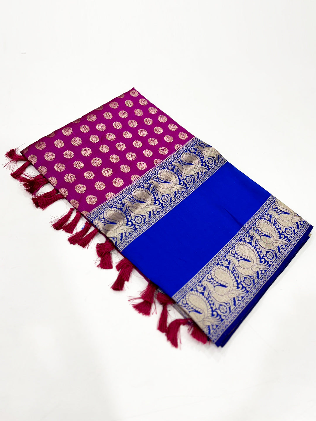 Wine Banarasi Silver Buttas Zari Weaving Saree