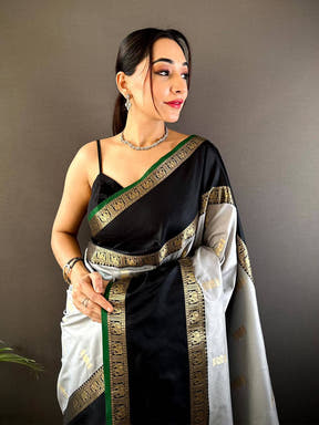 Grey Gadhwal Pure Soft Silk Saree