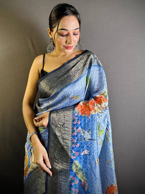 Sky Blue Chex Radiance Banarasi Silk Saree
