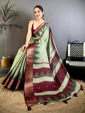 Classic Soft Dola Self Zari Katha Weaving Saree
