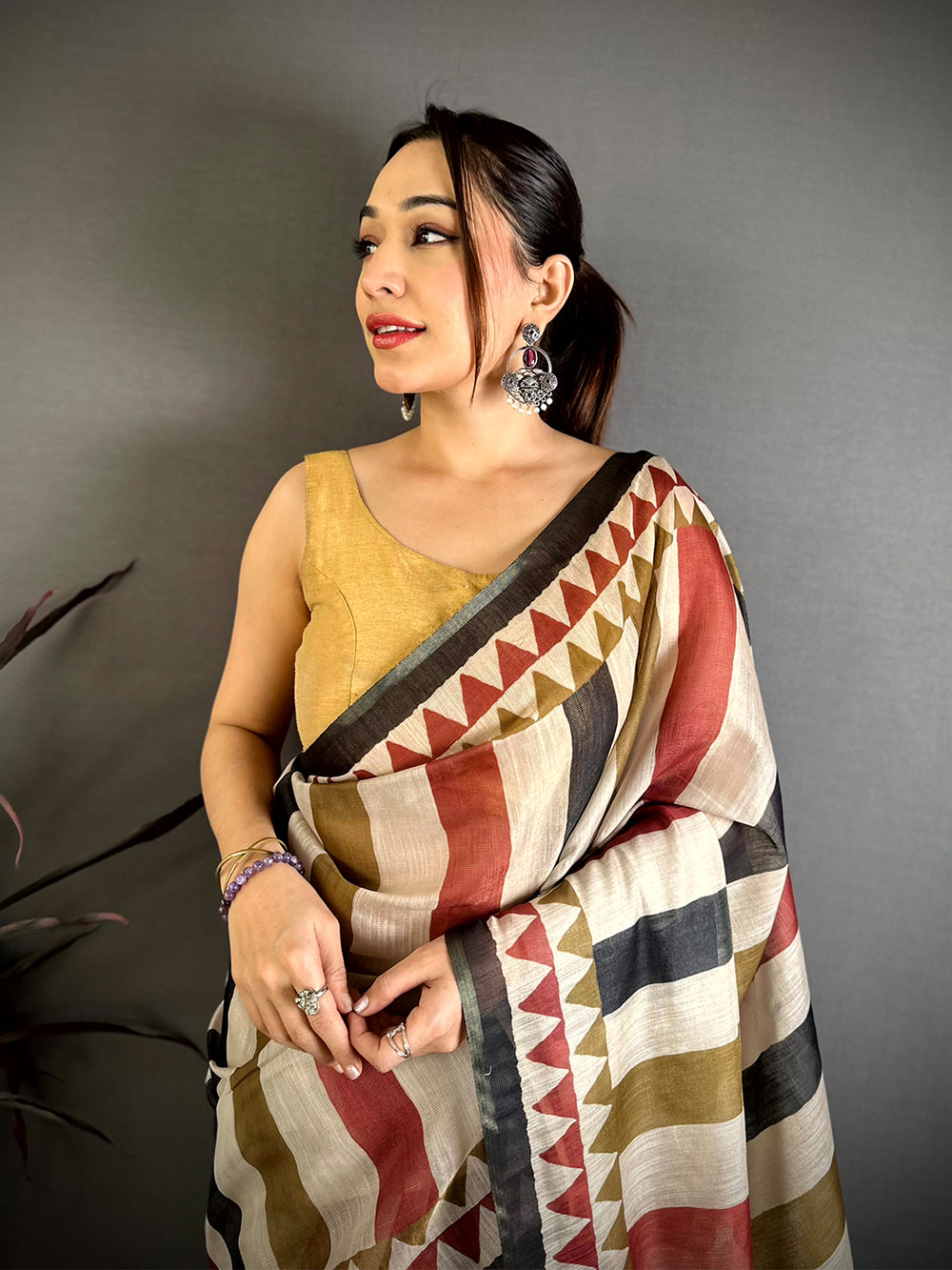 Radiant Stripe Linen Chanderi Saree