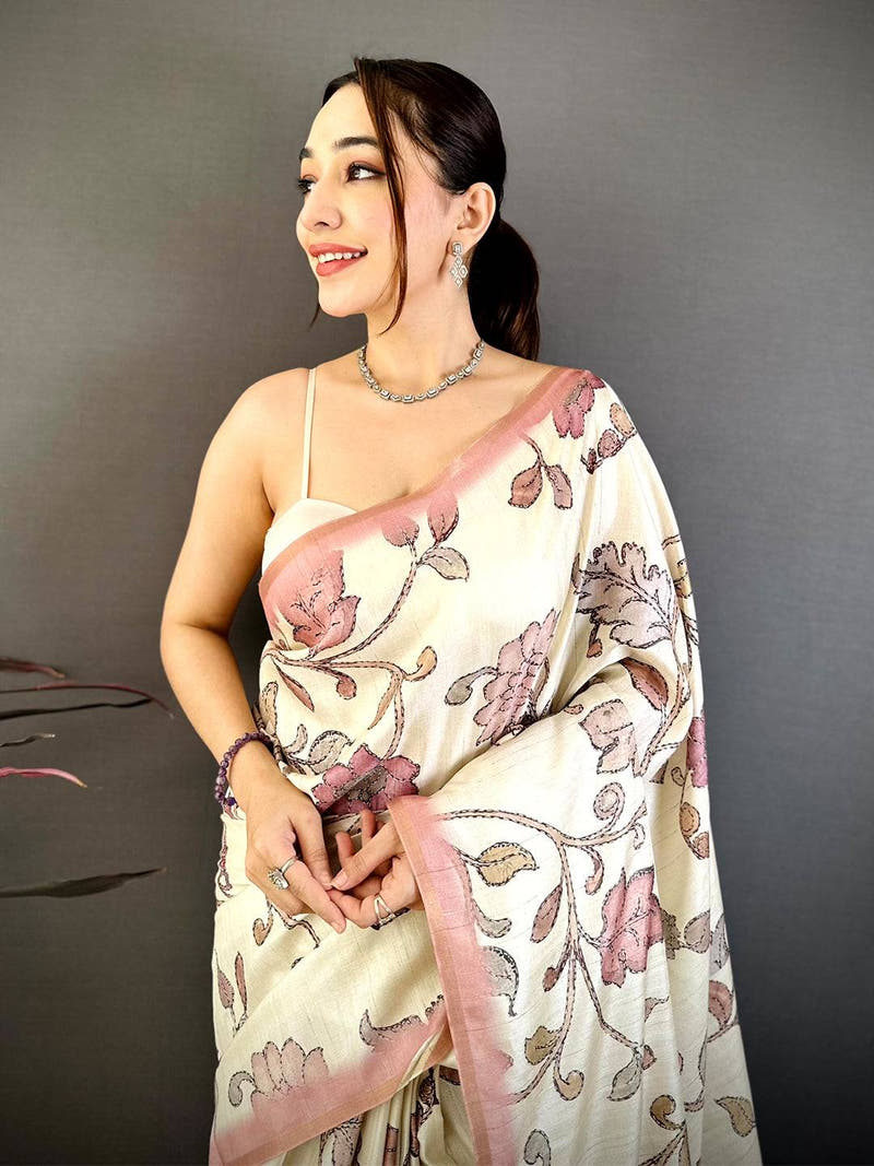 Royal Artisan Soft Zarna Silk Kalamkari Saree