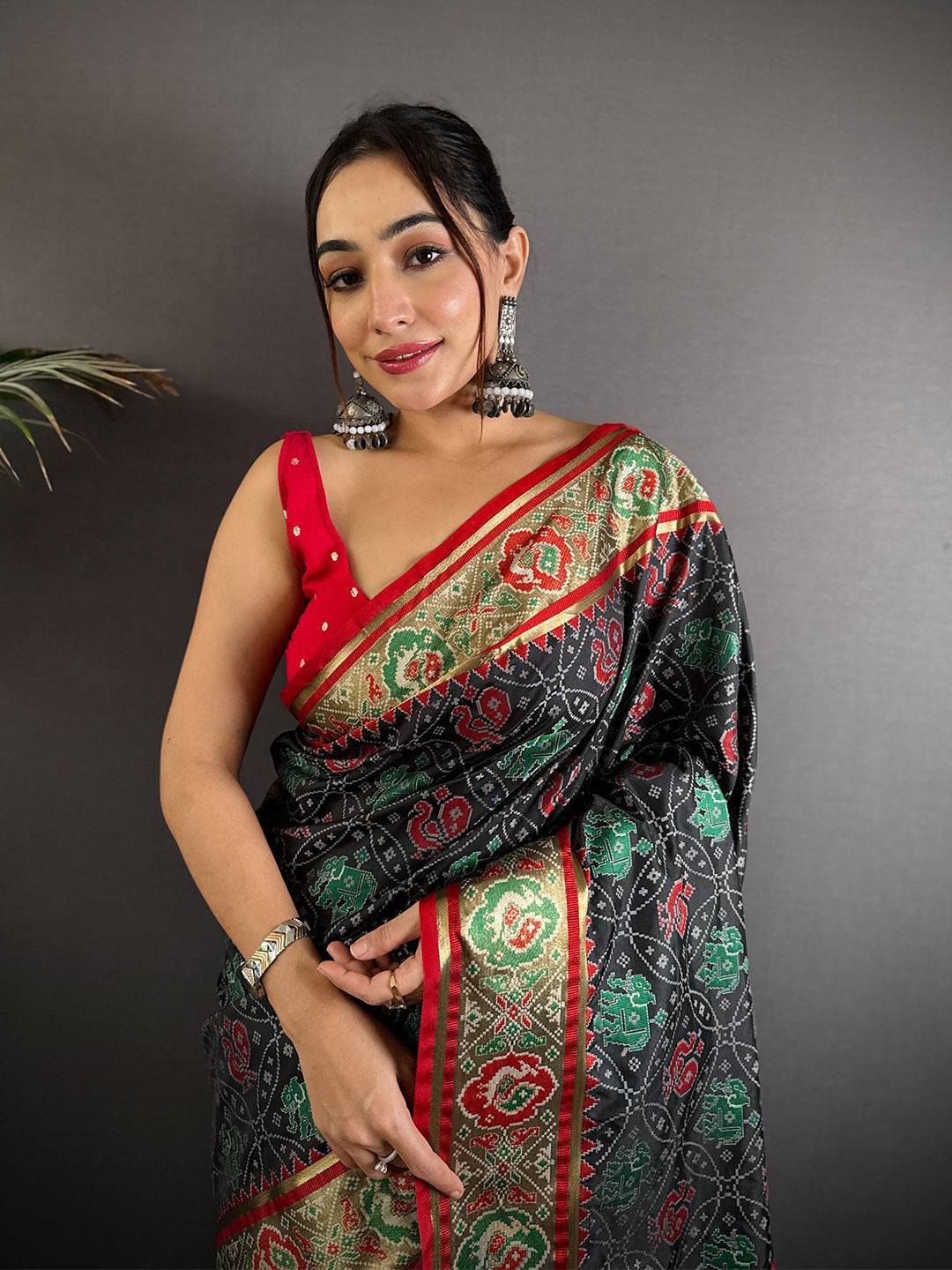 Elegant Black Pochampally Patola Silk Saree

