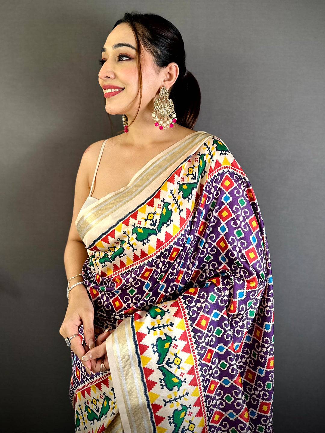 Purple Soft Kanchi Silk Patola Weave Saree