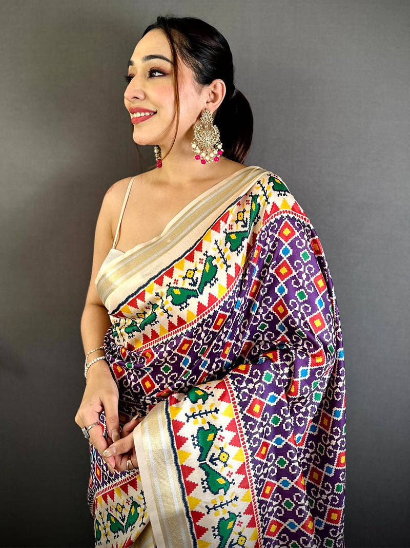 Purple Soft Kanchi Silk Patola Weave Saree