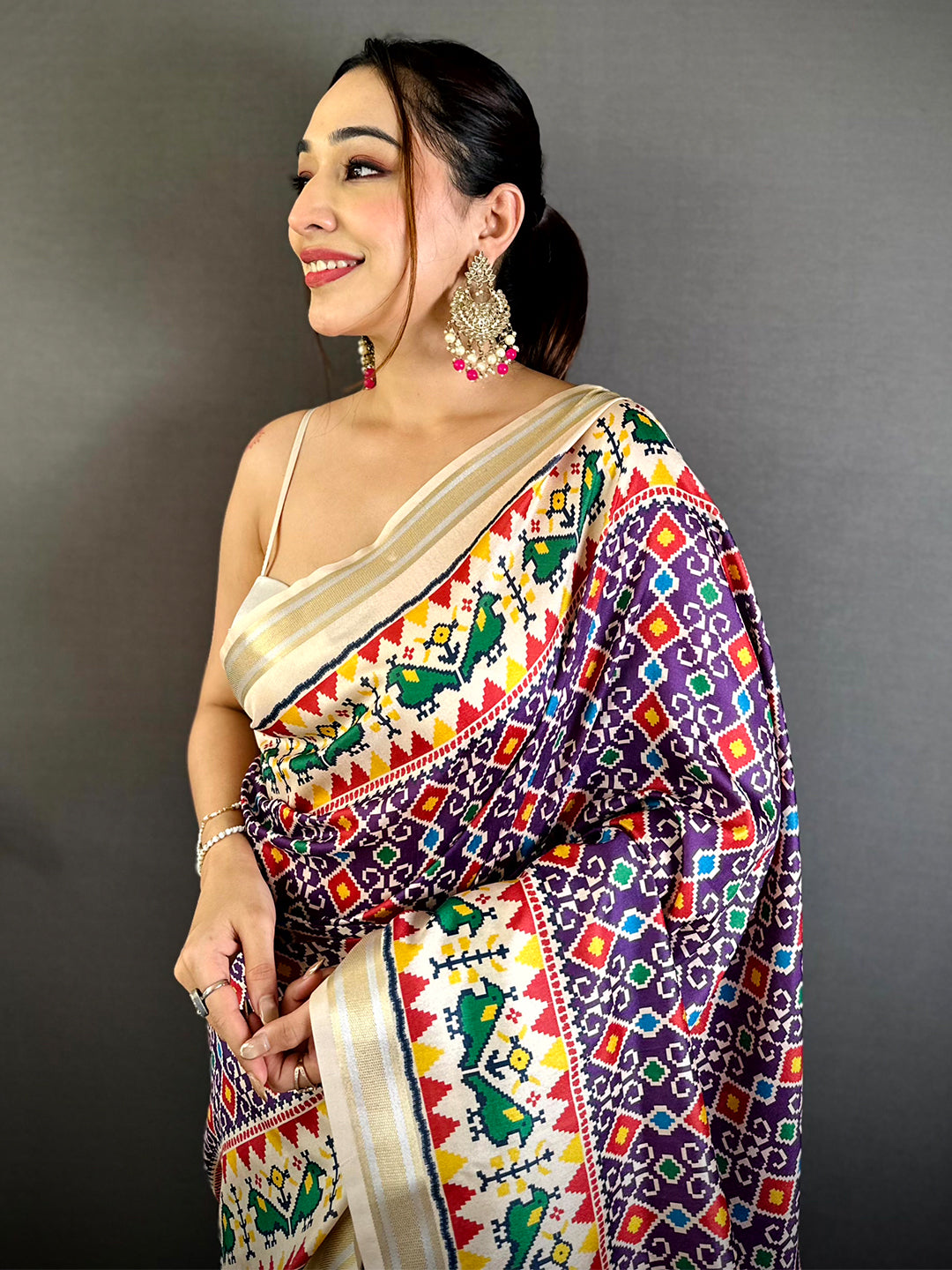 Purple Soft Kanchi Silk Patola Weave Saree