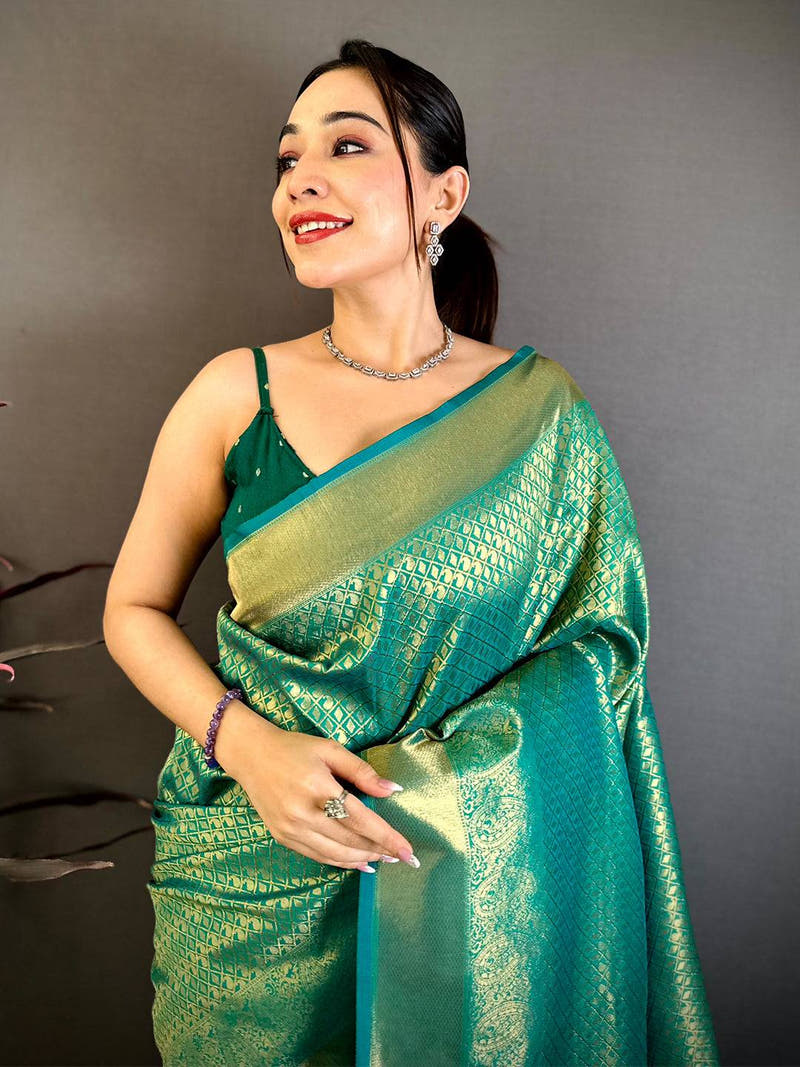 Radiant Teal Kanjivaram Zari Silk Saree