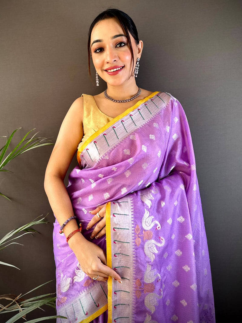 Lavender Kota Kora Meenakari Saree