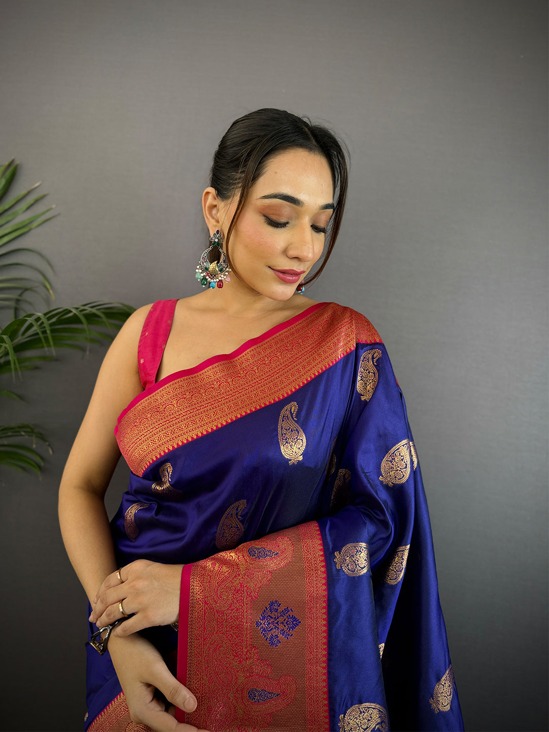 Purple Meenakari Butti Soft Gadwal Silk Saree