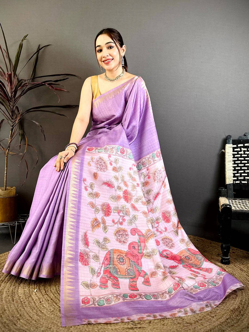 Opulent Lavender Kalamkari Pallu Saree

