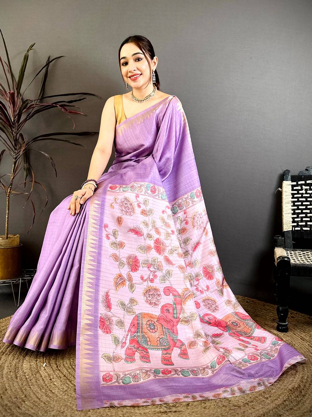 Opulent Lavender Kalamkari Pallu Saree

