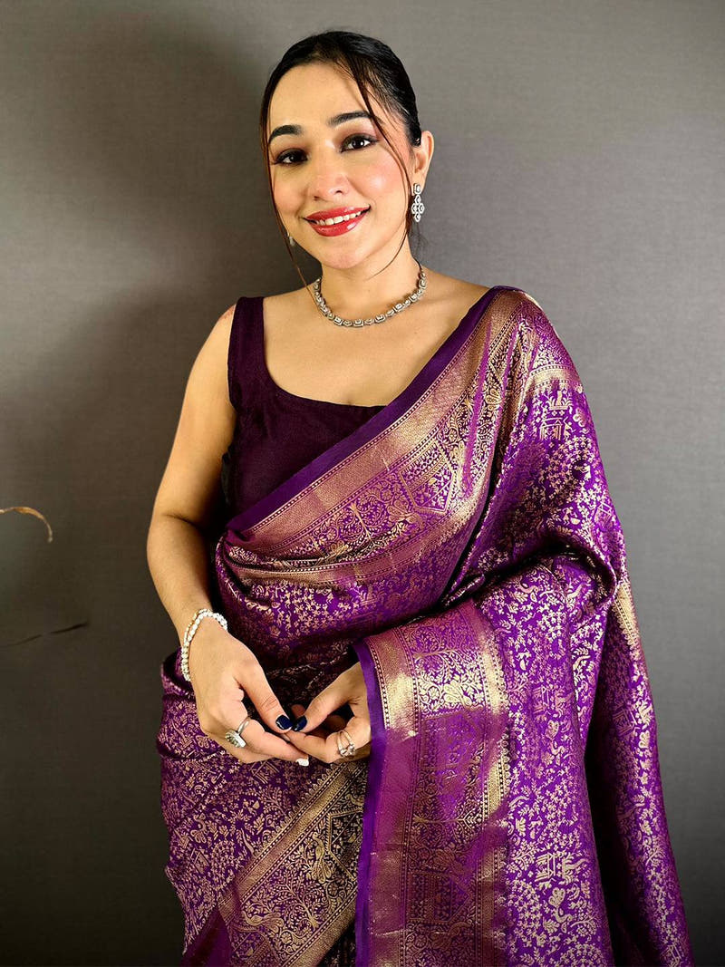 Radiant Kanjivaram Self Gold Zari Weave Saree