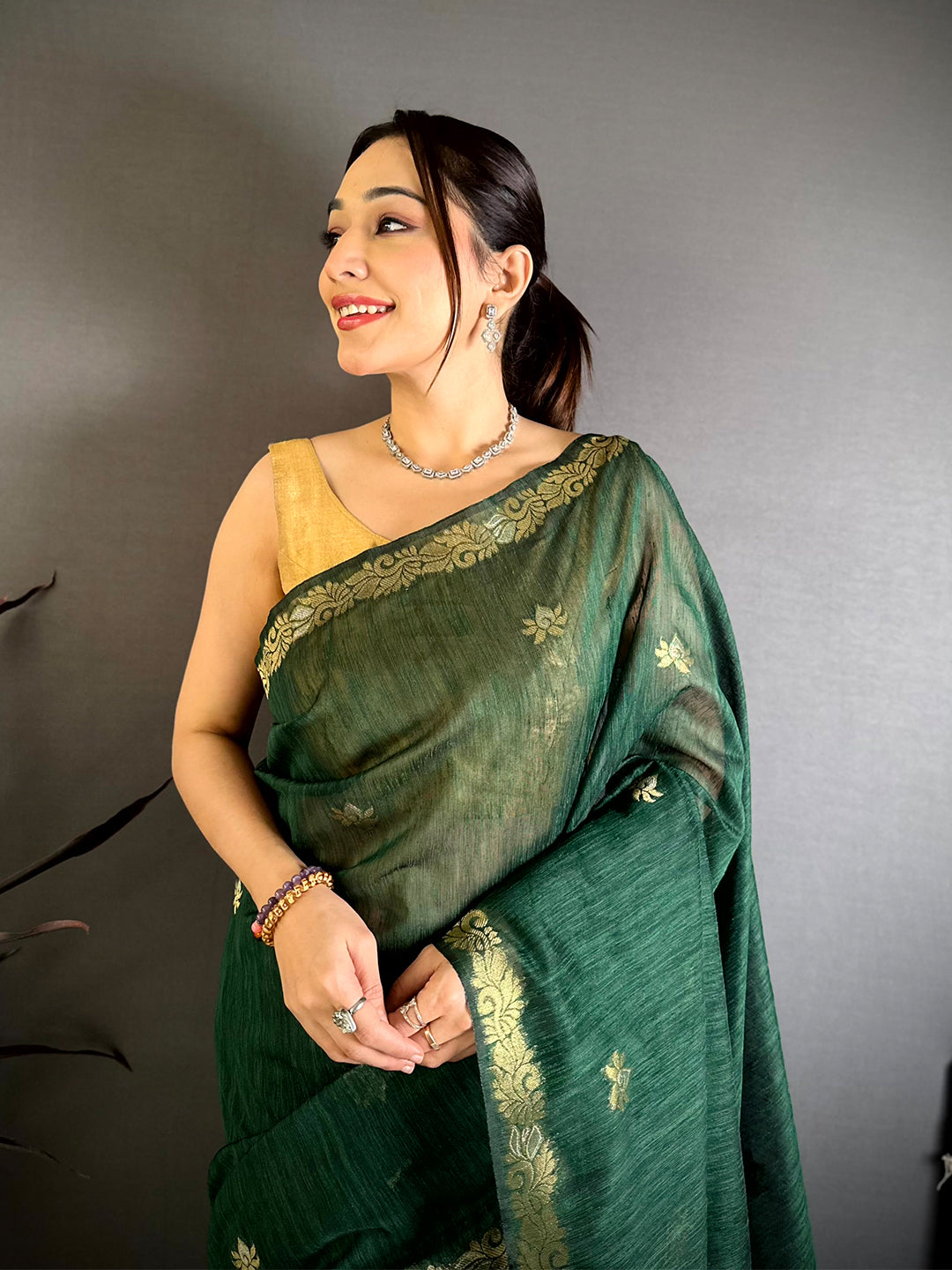 Green Sona Chandi Muga Cotton Saree