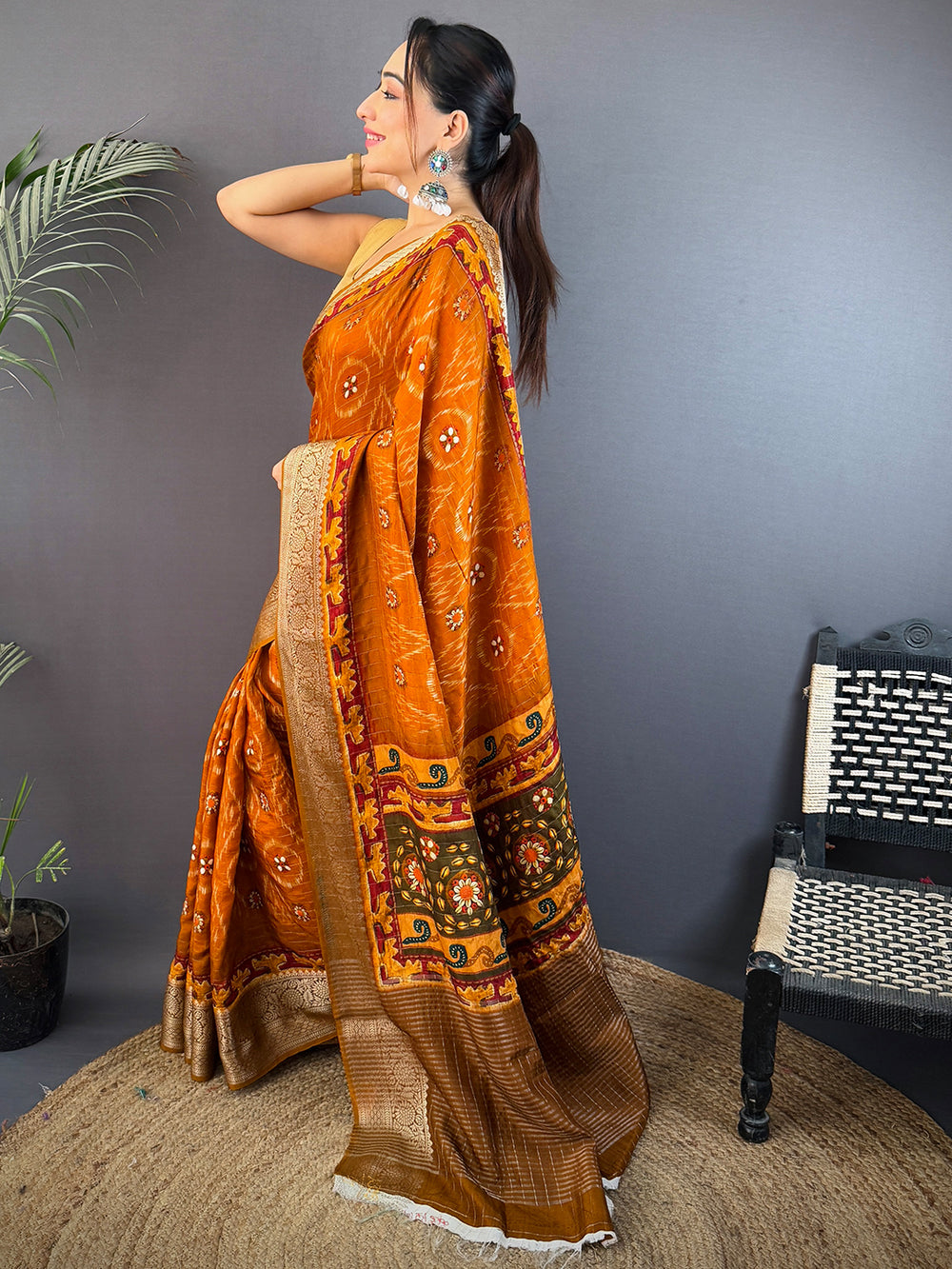 Elegant Viscose Block Print Saree