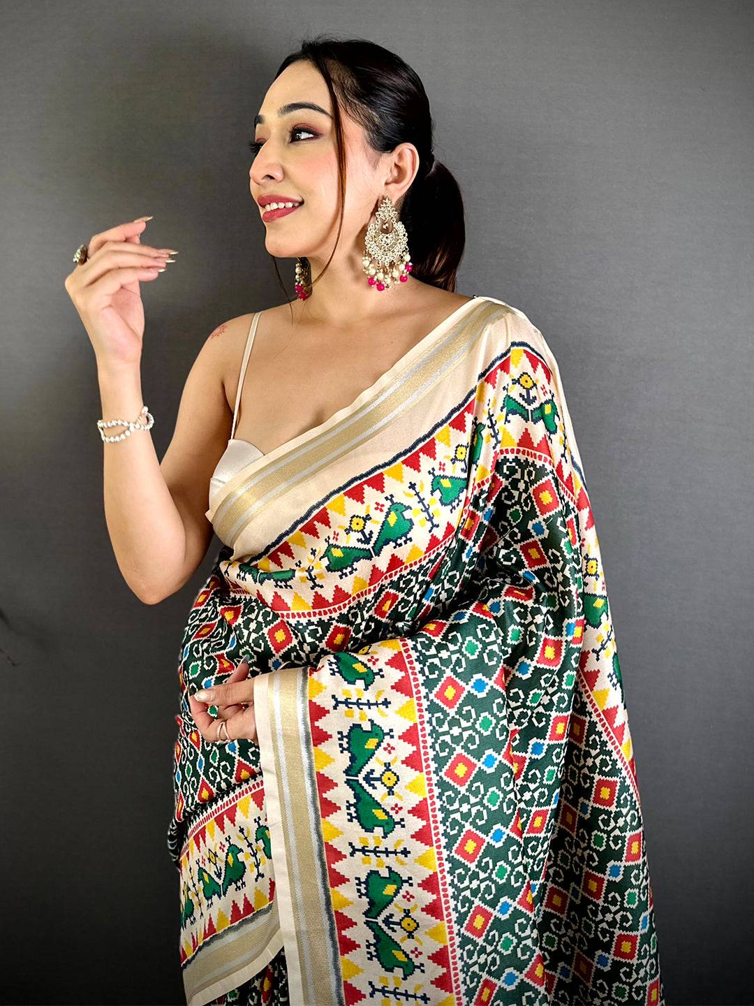 Green Soft Kanchi Silk Patola Weave Saree