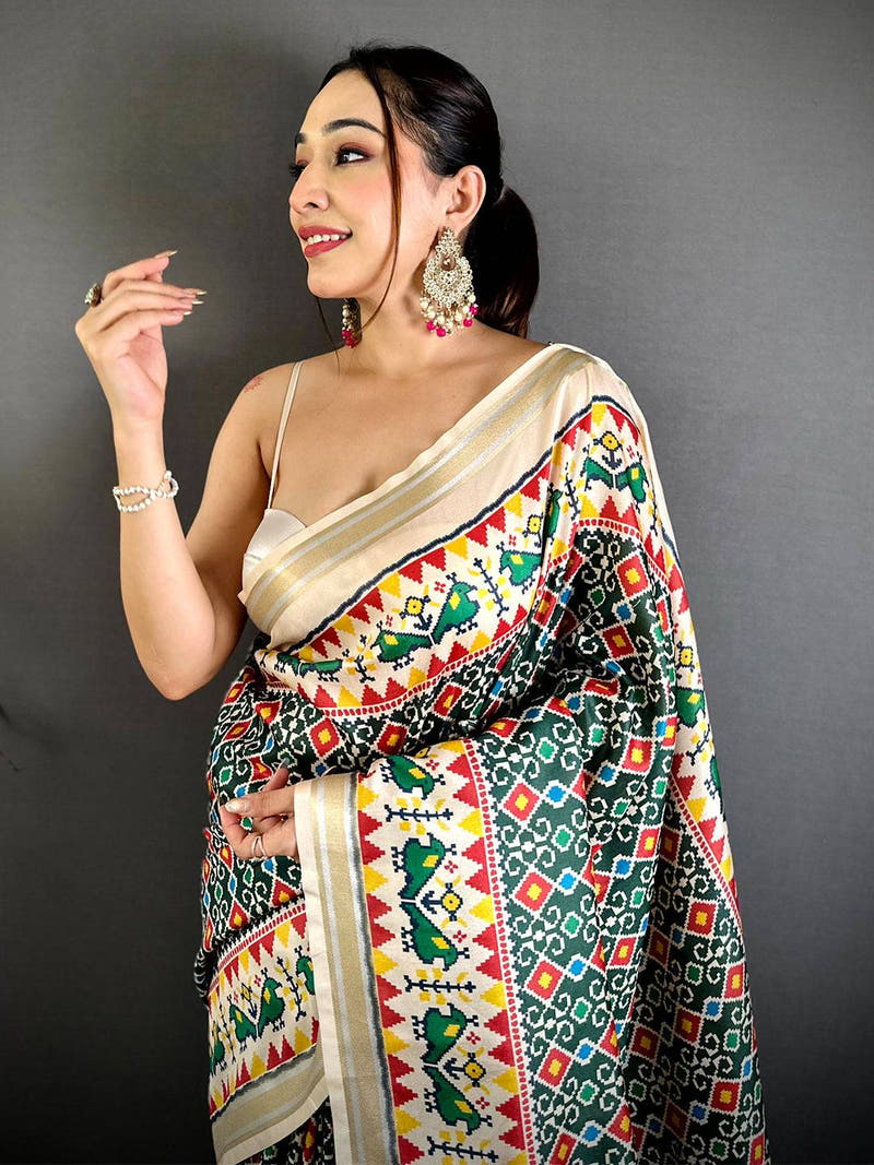 Green Soft Kanchi Silk Patola Weave Saree