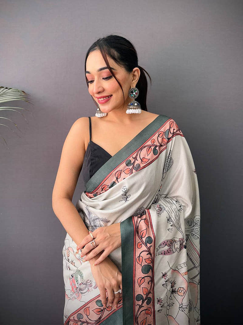 Elegant Tussar Kalamkari Print Saree