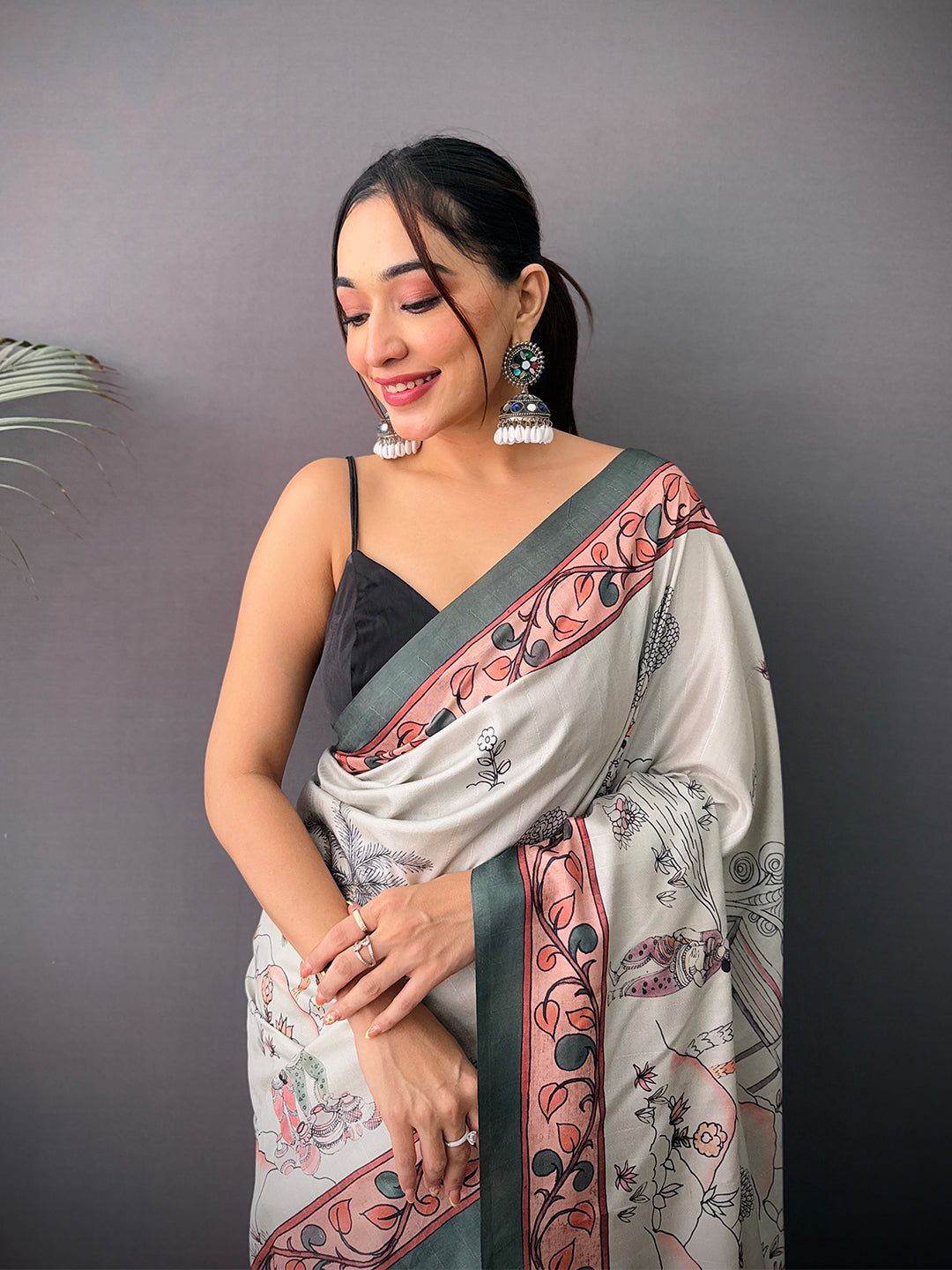 Elegant Tussar Kalamkari Print Saree
