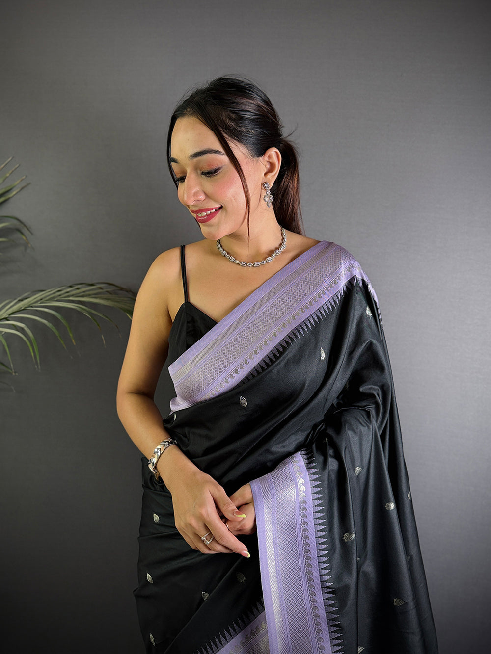 Black Soft Silk Gadwal Border Saree