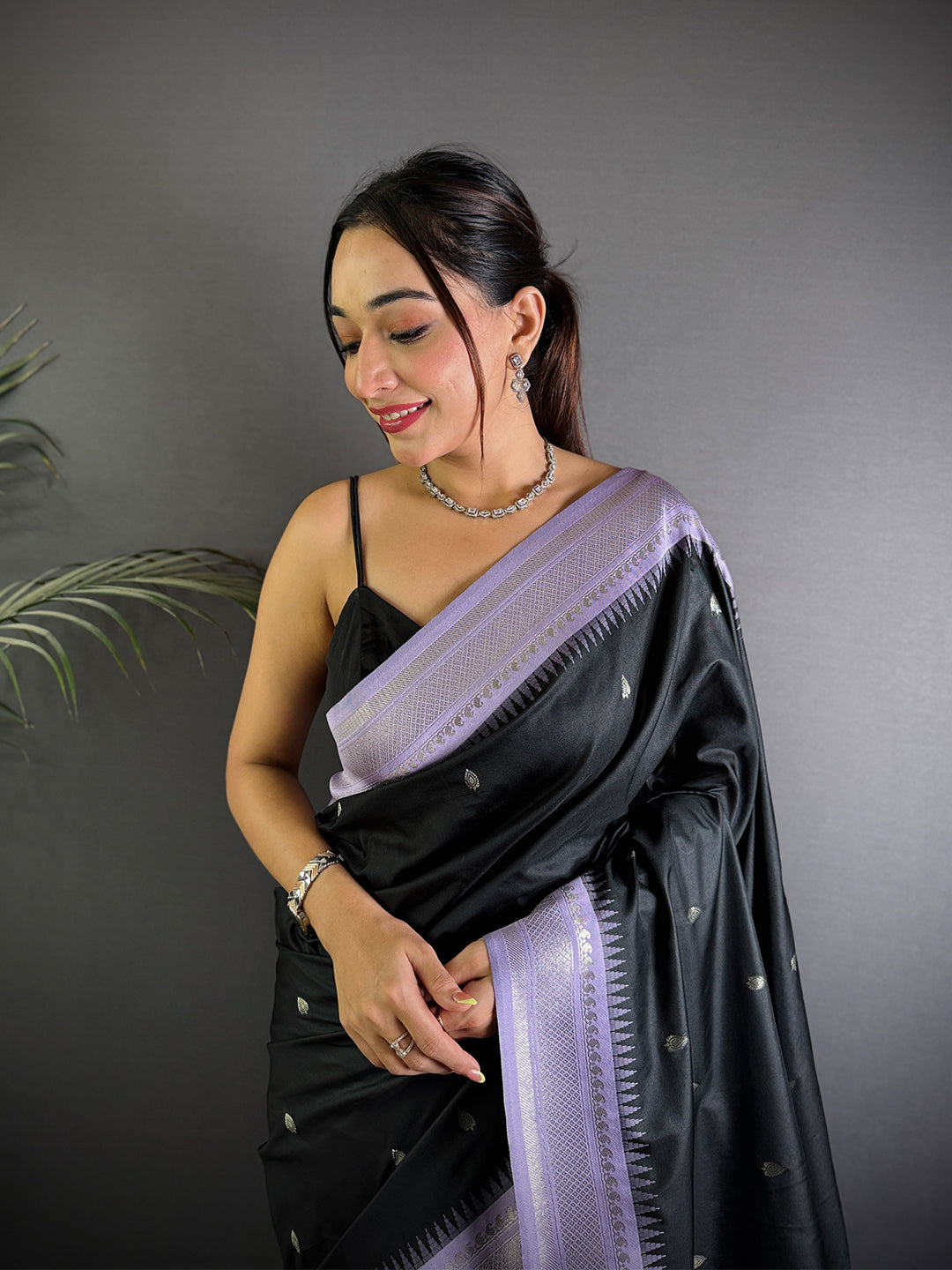 Black Soft Silk Gadwal Border Saree