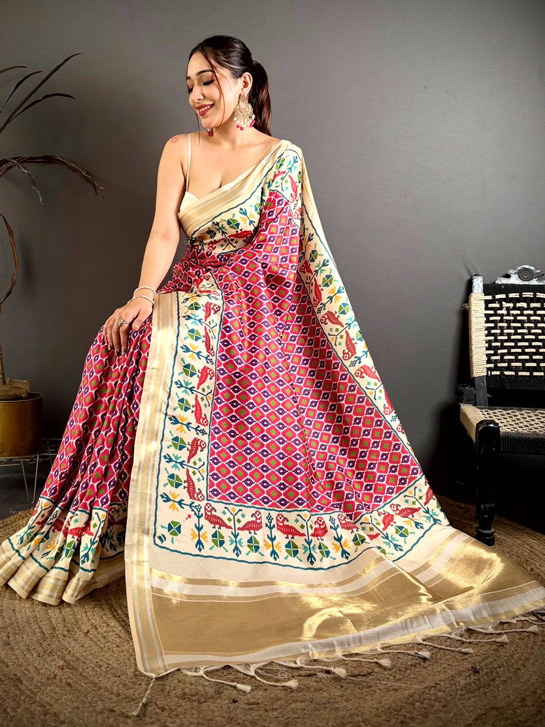 Elegant Ikkat Soft Kanchi Silk Saree