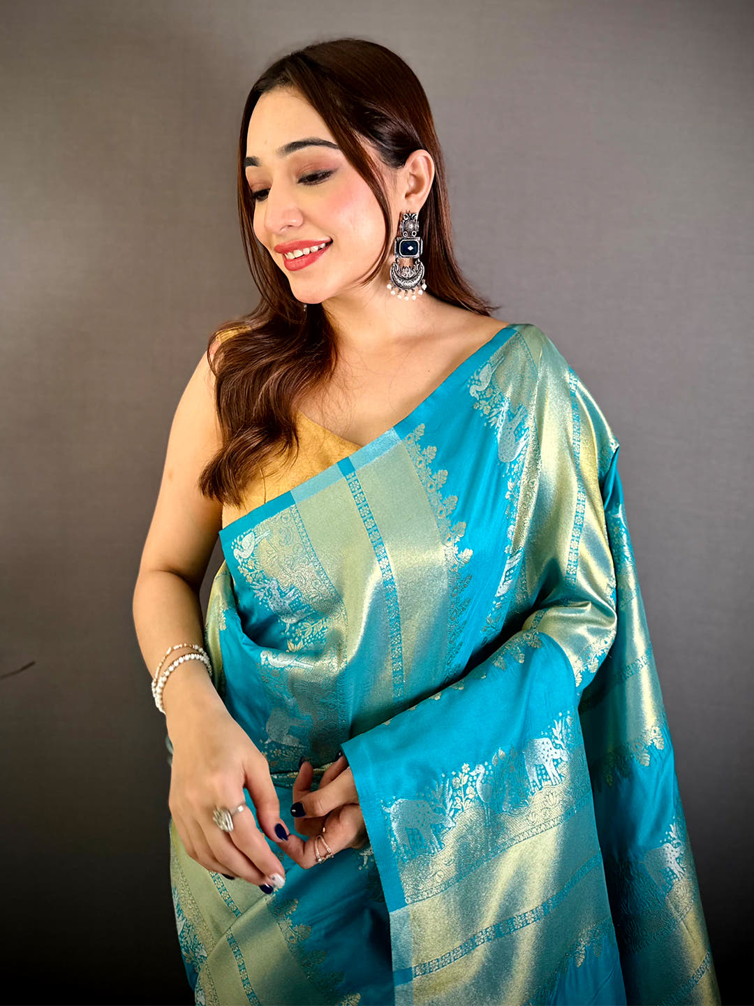 Soft Silk Gold Silver Striped Zari Saree