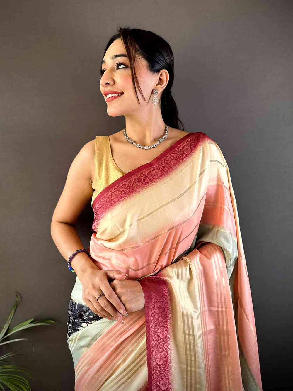 Cream Kalamkari Ombre Crepe Silk Saree