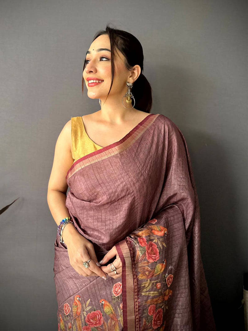 Dusty Purple Ghicha Munga Saree