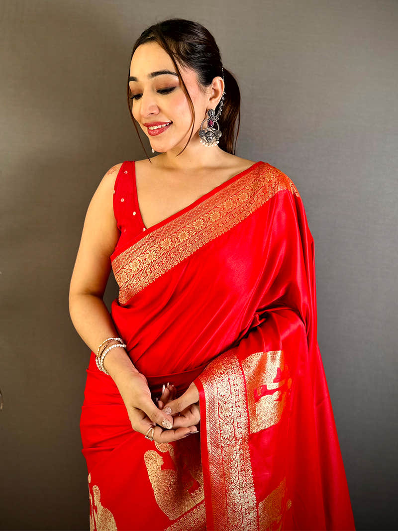 Mashru Satin Zari Weaving Kanchi Border Saree