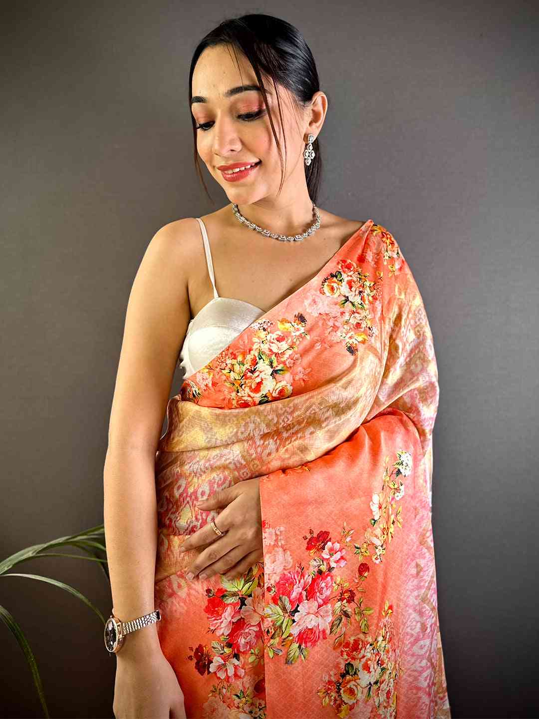 Coral Zari Zigzag Kota Doriya Saree