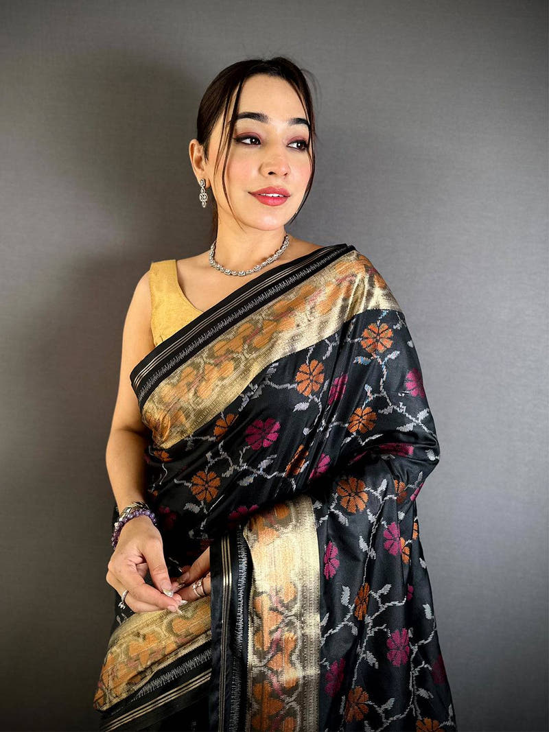 
Black Pochampally Double Ikkat Saree


