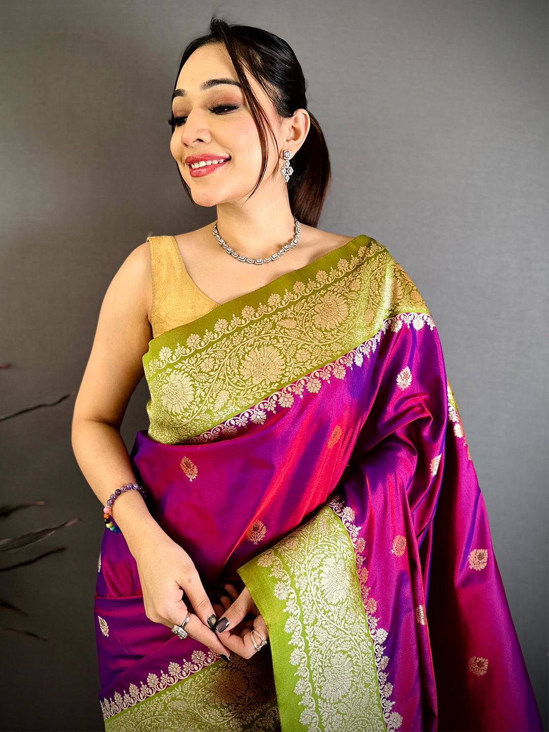 Regal Magenta Soft Silk Gadwal Saree