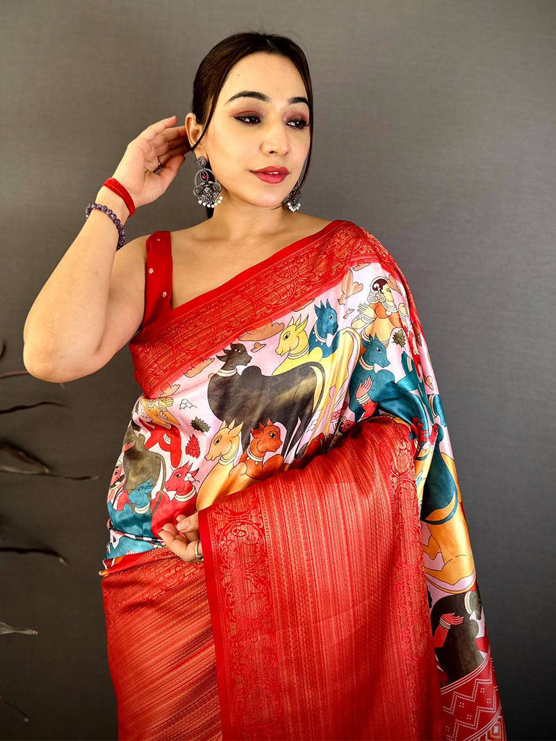 Regal Soft Silk Pichwai Print Kanchi Zari Saree