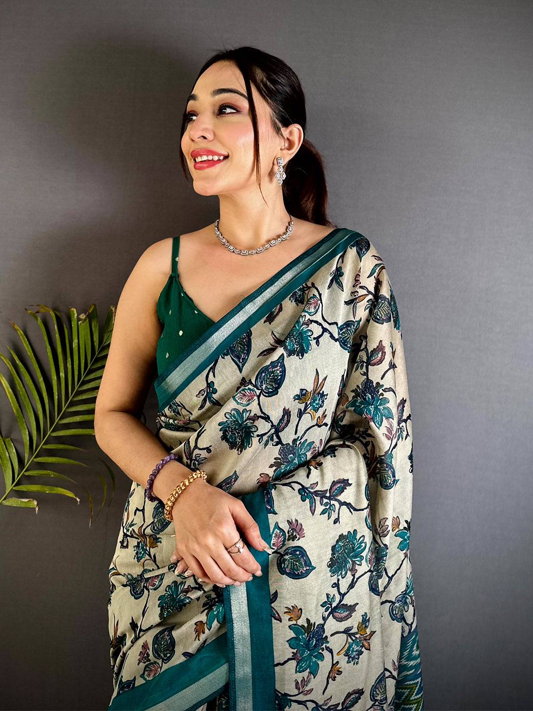 Rama Floral Phulkari Mul Cotton Saree