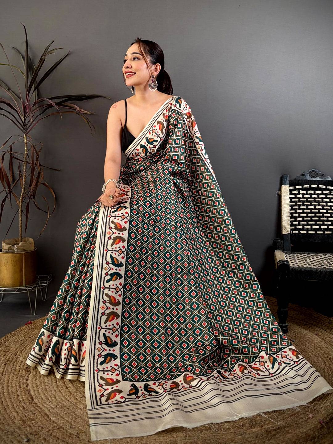 Double Ikkat Checks Soft Tussar Saree
