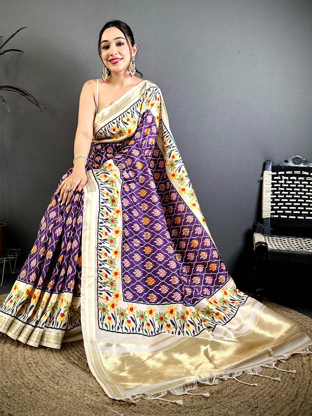 Exclusive Digital Ikkat Kanchi Silk Saree